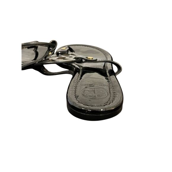 SZ 9 Tory Burch Miller Patent Logo Embellished Sandals Flip Flops in Black - Picture 9 of 13
